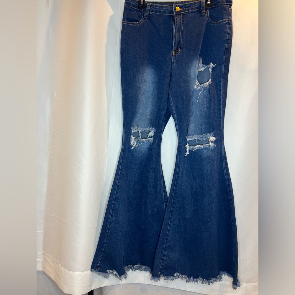 Distressed Flare Bell Bottoms Jeans Denim Women size XL